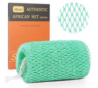 African Net Sponge Authentic with Knots -1-Pack Exfoliating Body & Back Scrubber, Long Loofah Bath Sponge for Deep Cleansing & Dead Skin Removal (Mint Green)