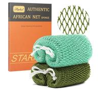 African Net Sponge Authentic with Knots - 2-Pack 110cm/43.3in Exfoliating Back & Body Scrubber | Long Loofah Sponge for Deep Cleansing, Fade-Resistant, No Shedding, Gentle on Skin (Green & Mint Green)