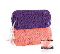 African Net Sponge Authentic with Knots, 2 Pack African Exfoliating Wash Net Sponge for Women, Long Back Scrubber Bathing Accessories for Body Shower Bath (Purple & Rose)