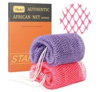 African Net Sponge Authentic with Knots - 2-Pack Exfoliating Body & Back Scrubber, Long Loofah Bath Sponge for Deep Cleansing & Dead Skin Removal, Shower Accessories for Women & Men (Pink & Purple)