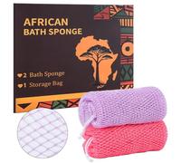 African Net Sponge Authentic with Knots, 2 Pieces Exfoliating Body Scrubber for All Skin Types, Real African Exfoliating Bath Sponge Wash Cloths, Shower Accessories for Women Men (Pink & Pastel Lilac)