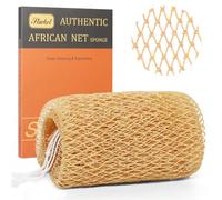 African Net Sponge Authentic with Knots - Exfoliating Body & Back Scrubber, Long Loofah Bath Sponge for Deep Cleansing & Dead Skin Removal, Shower Accessories for Women & Men (Golden)