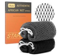 African Net Sponge Authentic with Knots - Exfoliating Body & Back Scrubber, Long Loofah Bath Sponge for Deep Cleansing & Dead Skin Removal, Shower Accessories for Women & Men (Black& Gray)