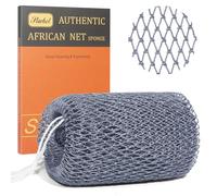 African Net Sponge Authentic with Knots - Exfoliating Body & Back Scrubber, Long Loofah Bath Sponge for Deep Cleansing & Dead Skin Removal, Shower Accessories for Women & Men (Silver Gray)