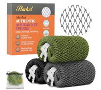 African Net Sponge Authentic with Knots - Exfoliating Body & Back Scrubber, Long Loofah Bath Sponge for Deep Cleansing & Dead Skin Removal, Shower Accessories for Women & Men (Black & Grey & Green)