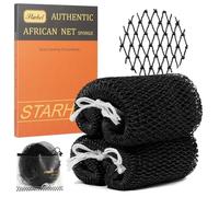 African Net Sponge Authentic with Knots, Exfoliating Body Scrubber for Dead Skin Removal, Back Scrubber for Foot, Scalp & Body Wash, Loofah Sponge Bathing Accessories (Deep Black & Deep Black)