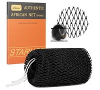 African Net Sponge Authentic with Knots, Exfoliating Body Scrubber for Dead Skin Removal, Back Scrubber for Foot, Scalp & Body Wash, Loofah Sponge Bathing Accessories (Deep Black)