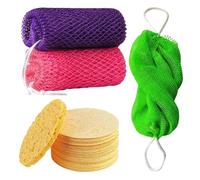 African Net Sponge Set | 3Pcs Exfoliating African Wash Net with Knots and 60 Facial Sponges Body Back Scrubber Bath Sponge Bathing Accessories for Deep Cleansing (Purple, Green, Rose Red)