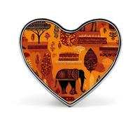 African Pattern with Elephant Giraffe Novelty Metal Badge 1″ Heart Form Brooch Pin Clothes Bag Accessories Tie Decor