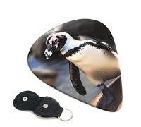 African Penguin Guitar Picks 6 Pack with Leather Guitar Pick Holder Keychain, Plectrum Key Fob Cases Bag, Abstract Art Plectrum for Acoustic Electric Guitar, Ukulele 0.46mm