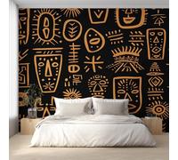 African Photo Wallpaper, Tradition Tribal Symbol Wallpaper Mural, 450x315cm Wall Paper for Bedroom Living Room, Non-Woven Wall Mural Room Decor EL&D67