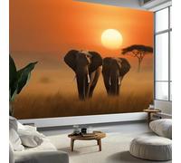 African Photography Wall Mural 400 x 280 cm Wall Stickers Nursery, Removable Animal Elephant Sunset Grassland Mural Art Decals Home Decoration DIY Living Bedroom Decor Wallpaper Kids Room Playroom