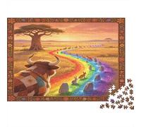 African Plains Cattle 1000 Piece Jigsaw Puzzle Paper for Adults Sunset Rainbow Path Focus Game Home Relaxing Gift 70x50cm/1000pcs