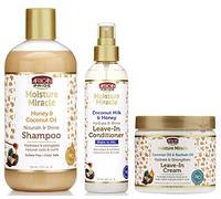 African Pride Moisture Miracle Shampoo, Leave-in Conditioner and Leave-in Cream SET, Coconut Oil, Honey, Baobab Oil Hydrate Coconout Oil and Milk