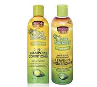 African Pride Olive Miracle Anti-Breakage DUO BUNDLE | 2 in 1 Shampoo and Conditioner 355ml/12oz | Leave-In Conditioner 355ml/12oz