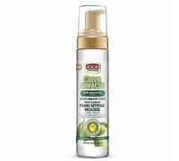 African Pride Olive Miracle Non-Flaking Foam Setting Hair Mousse, Long-Lasting Frizz & Shine Control for Curls, Braids, Weaves, Wigs, Waves & Wraps, 225 g