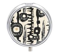 African Print Design Pill Box 3 Compartment Travel Pill Organizer with Small Mirror Portable Pillcase for Pocket & Purse Cute Round Medicine Case Weekly Medicine Container