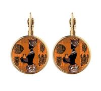 African Pritive Aboriginal Black Gold Clip On Drop Earrings Non Piercing Dangle Jewelry