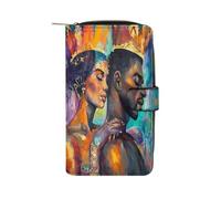African Queen King Painting Long Zippered Pouch Slim Clutch Organizer Purse Money and Credit Card Holder for Men Women