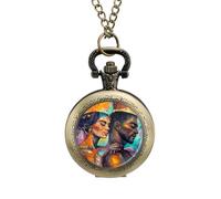 African Queen King Painting Vintage Pocket Watch with Chain Arabic Numerals Scale Quartz Pocket Watches Gifts for Men Women