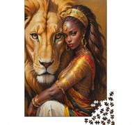 African Queen with Lion 1000 Piece S Sturdy Cardboard Classic Jigsaw Puzzle for Adults Kids Impossible Hard Game Decompression Wall Decoration 52x38cm/1000pcs