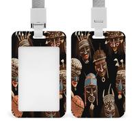 African Ritual Ethnic Tribal ID Badge Holder Waterproof Card Protector Push-Pull Slot Work ID Card Holder with Lanyard Personalized Detachable Card Holders for Office Corporate Use