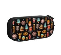African Ritual Ethnic Tribal Large Capacity Double Layer Pencil Case,Customizable Full Print Polyester Fabric Organizer-School, Office, Travel Makeup Pouch