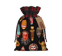 African Ritual Ethnic Tribal Masks Printed Gift Bag, Perfect Color Blocking Burlap Gift Bag