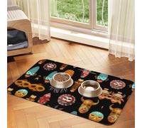 African Ritual Ethnic Tribal Masks Printed Pet Bowl Mats, Non-Slip And Tasteless Dog And Cat Feeding Mats