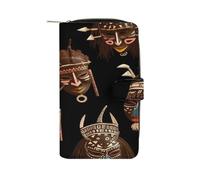 African Ritual Ethnic Tribal Wallet Multifunctional Leather Wallets for Men Compact Long Wallet Credit Card Holder Passport Bag