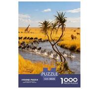 African Safari Animals Crossing River 1000 Piece Jigsaw Puzzles Impossible Hard Challenge Modern Paisaje Educational Game Perfect for Relaxation for Adults And Kids Age 38x26cm/1000pcs
