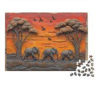 African Safari Relief 1000 Piece Jigsaw Puzzle Beautiful Elephant Relief Wall Art Home Decor Educational Game for Adults Challenging Jigsaw 38x26cm/1000pcs