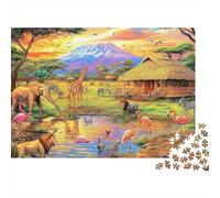 African Safari Scene 1000 Piece Eco-Friendly Paper Jigsaw Puzzle Bundle for Senior Enthusiasts, Stress Relief Puzzle, Travel Activity, Popular 70x50cm/1000pcs