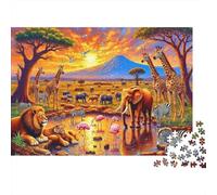 African Safari Scene 1000 Piece Jigsaw Puzzle Serengeti Sunset Savanna Art for Adults Educational Game Home Decoration Challenge High Difficulty Male And Female Birthday 70x50cm