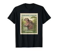 African Safari Stamp Hippo Zimbabwe Postage Vintage Value Graphic T-Shirt, Men, Black, S