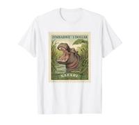 African Safari Stamp Hippo Zimbabwe Postage Vintage Value Graphic T-Shirt, Men, White, S