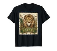 African Safari Stamp Lion Savannah Postage Vintage Value Graphic T-Shirt, Men, Black, L