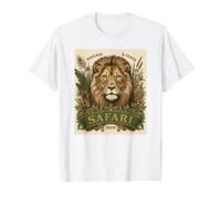 African Safari Stamp Lion Savannah Postage Vintage Value Graphic T-Shirt, Men, White, S