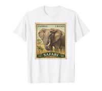 African Safari Stamp Zambia Elephant Postage Vintage Value Graphic T-Shirt, Men, White, S