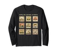 African Safari Stamps Collection Vintage Wildlife Postage Long Sleeve T-Shirt