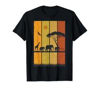 African Safari Wildlife Elephant Giraffe Zebra Sunset Tree T-Shirt