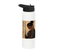 African Samurai Girl Afro American Bushido Warrior Katana Stainless Steel Insulated Water Bottle