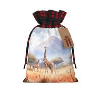 African Savanna Giraffe Print Drawstring Bags, Candy Snack Bag, Reusable Holiday Pouches for Wrapping & Storage S