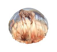 African Savanna Giraffe Print Shower Cap - Reusable Double Layer Bath Hair Cap - Breathable Shower Hat for Travel, Hotel & Home Use