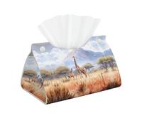 African Savanna Giraffe Print Tissue Box Cover - Long Facial Paper Organizer Modern PU Leather Napkin Holder for Car, Bedroom