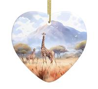 African Savanna Giraffe Printed Ceramic Ornaments Christmas Ceramic Heart Ornaments Suitable for Hanging on windowsills and fireplaces