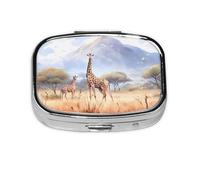 African Savanna Giraffe Square Pill Box Lightweight and Portable, with 2 Plastic Inserts, Suitable for Carrying in Pockets or Wallets.