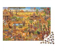 African Savanna Jigsaw Puzzle 1000 Piece Recyclable Material Kenyan Tribes Puzzles for Elderly Relieve Senile Dementia Fun Activity Great Gift Idea 70x50cm/1000pcs