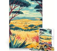 African Savanna Landscape Minimalist Art 1000 Piece Jigsaw Puzzles for Adults Jigsaw Intellect Fun Slow Leisure Exact Edges Great Gift (38X52CM)