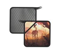 African Savannah Giraffe Calf 2PCS Square Silicone Anti-scalding mat - 7.1 inches, Suitable for Frying Pans, ovens, Grills, Tea Sets